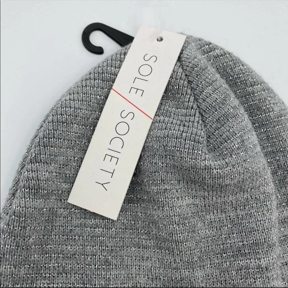 Sole Society Grey Silver Knir Cuffed Beanie